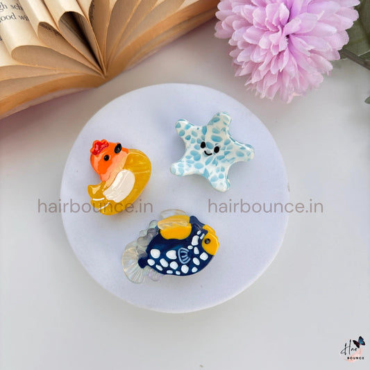 Cute Ocean & Chicken Mini Hair Claw Combo – Pack of 3