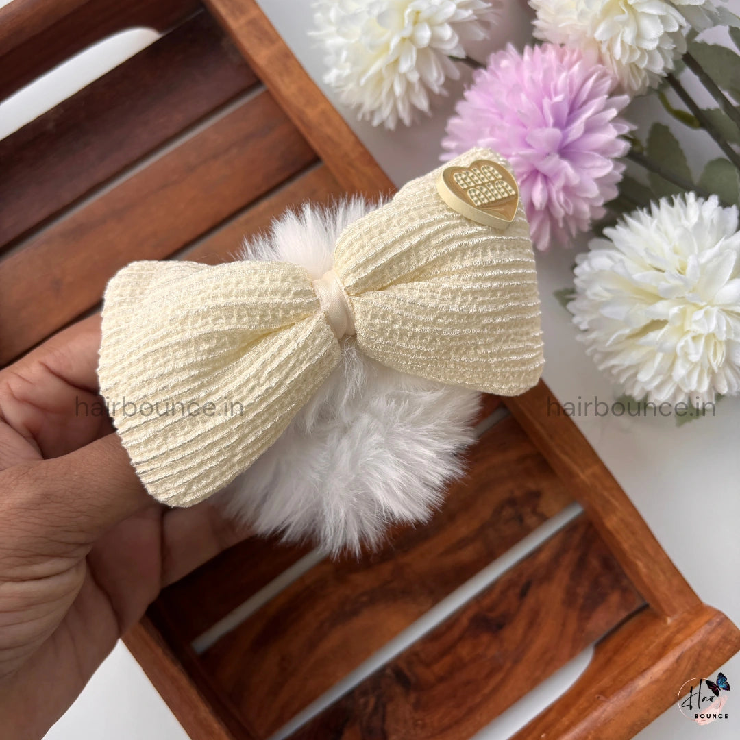 Velvet Bow Furry Hair Scrunchie – Soft Plush Elastic | Premium Look