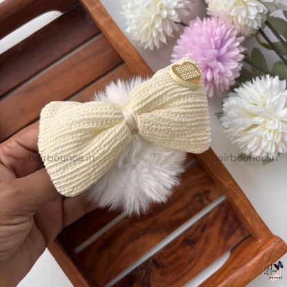 Velvet Bow Furry Hair Scrunchie – Soft Plush Elastic | Premium Look