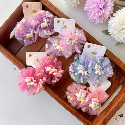 Unicorn Pom-Pom Organza Hair Rubber Bands