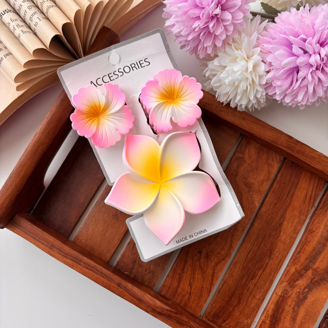 Dual Shade Flower Hair Claw Combo – Pack of 3