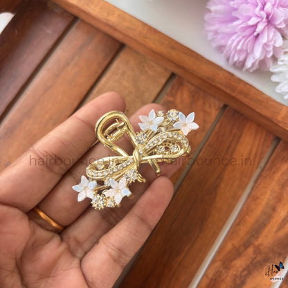 Royal Crystal Floral Bow Metal Hair Claw – Medium