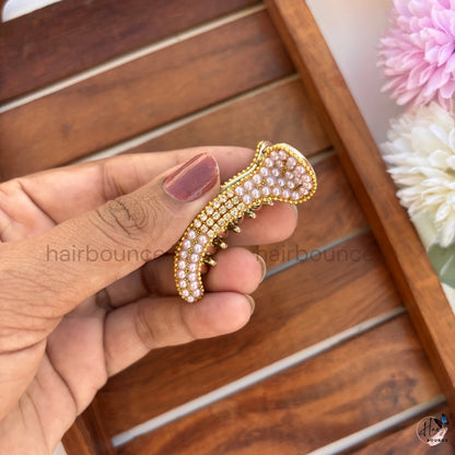 Elegant Pearl Crystal Curved Hair Claw – Premium Designer Banana Hair Clip