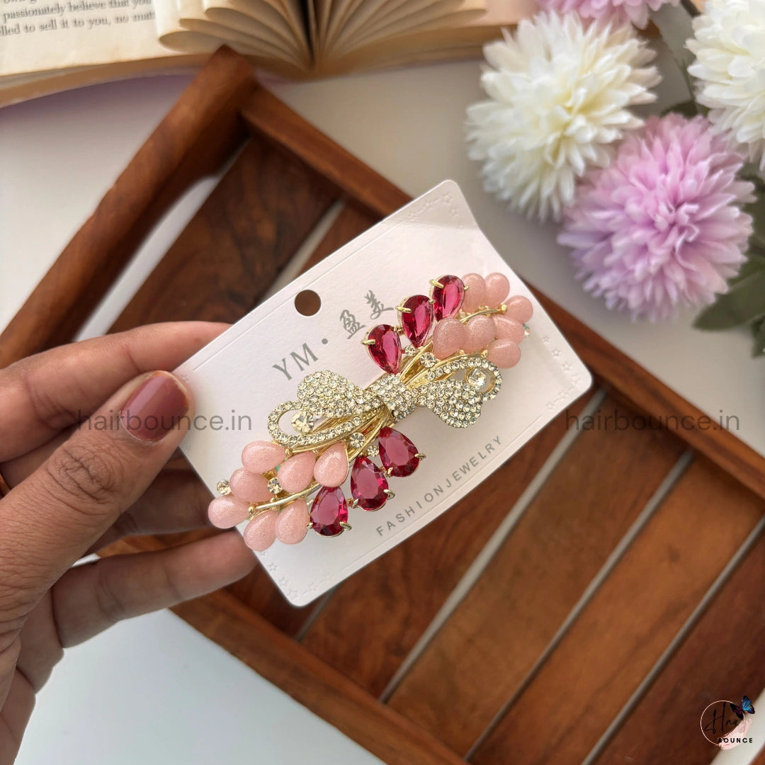 Velvet Pearl Bow Bar Clip