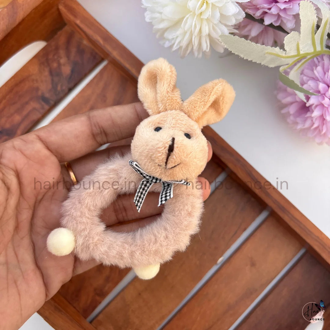 Cute Bunny Rabbit Fluffy Hair Scrunchie with Bow – 2 Colours