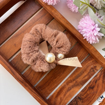 Pearl Bow Fur Scrunchie