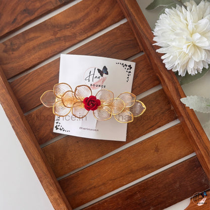 Golden Bloom Floral Hair Barrette