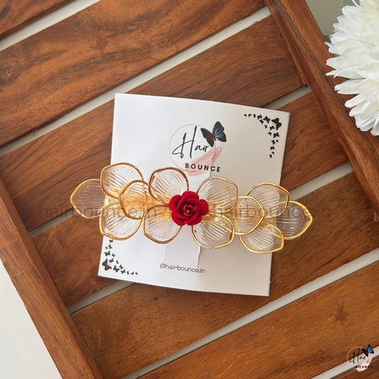 Golden Bloom Floral Hair Barrette