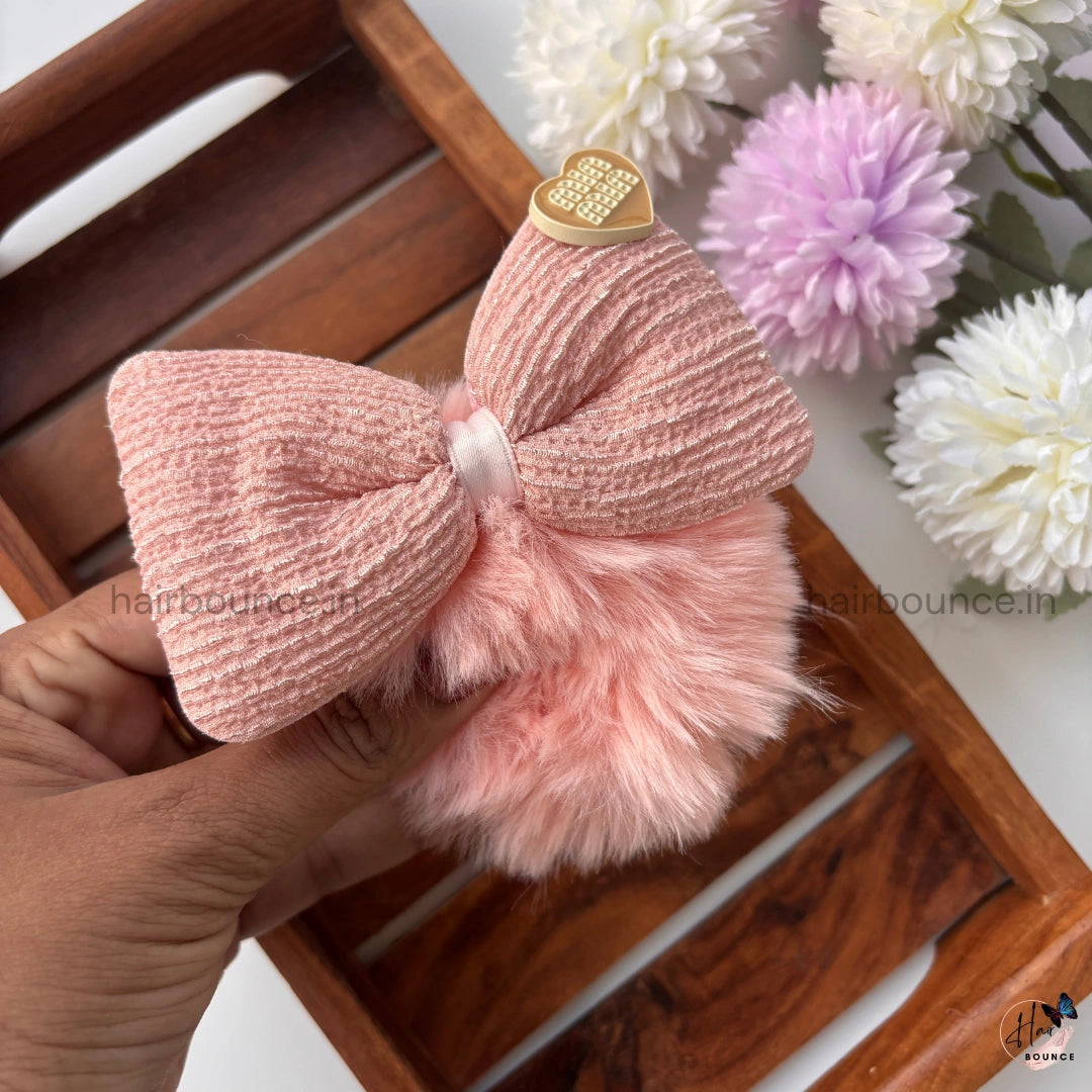 Velvet Bow Furry Hair Scrunchie – Soft Plush Elastic | Premium Look