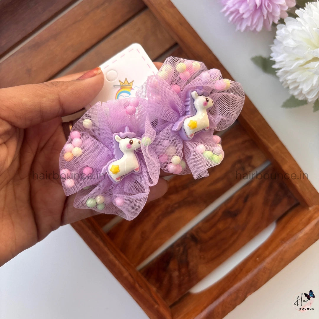 Unicorn Pom-Pom Organza Hair Rubber Bands