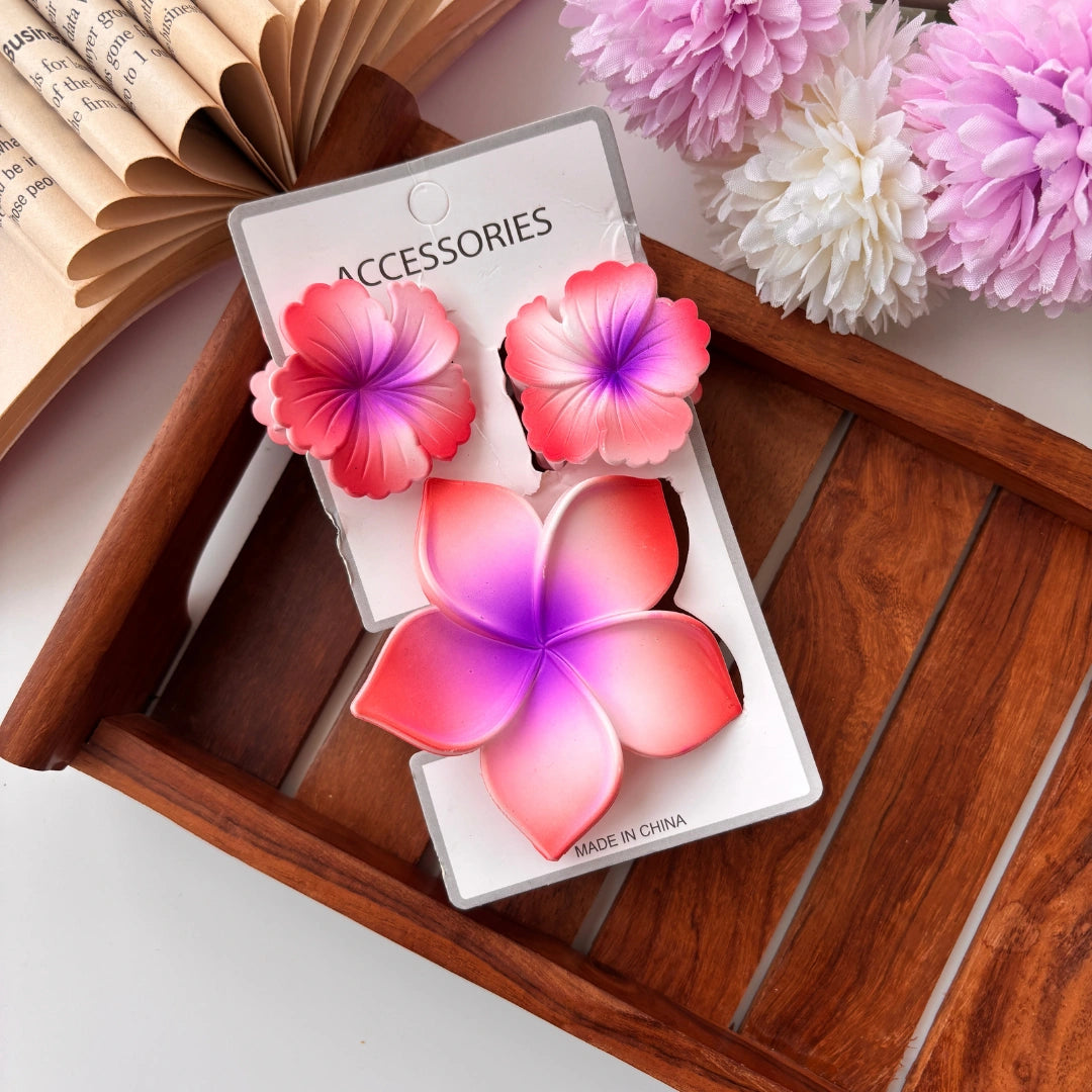 Dual Shade Flower Hair Claw Combo – Pack of 3