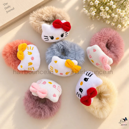 Cute Kitty Fluffy Hair Scrunchie with Bow