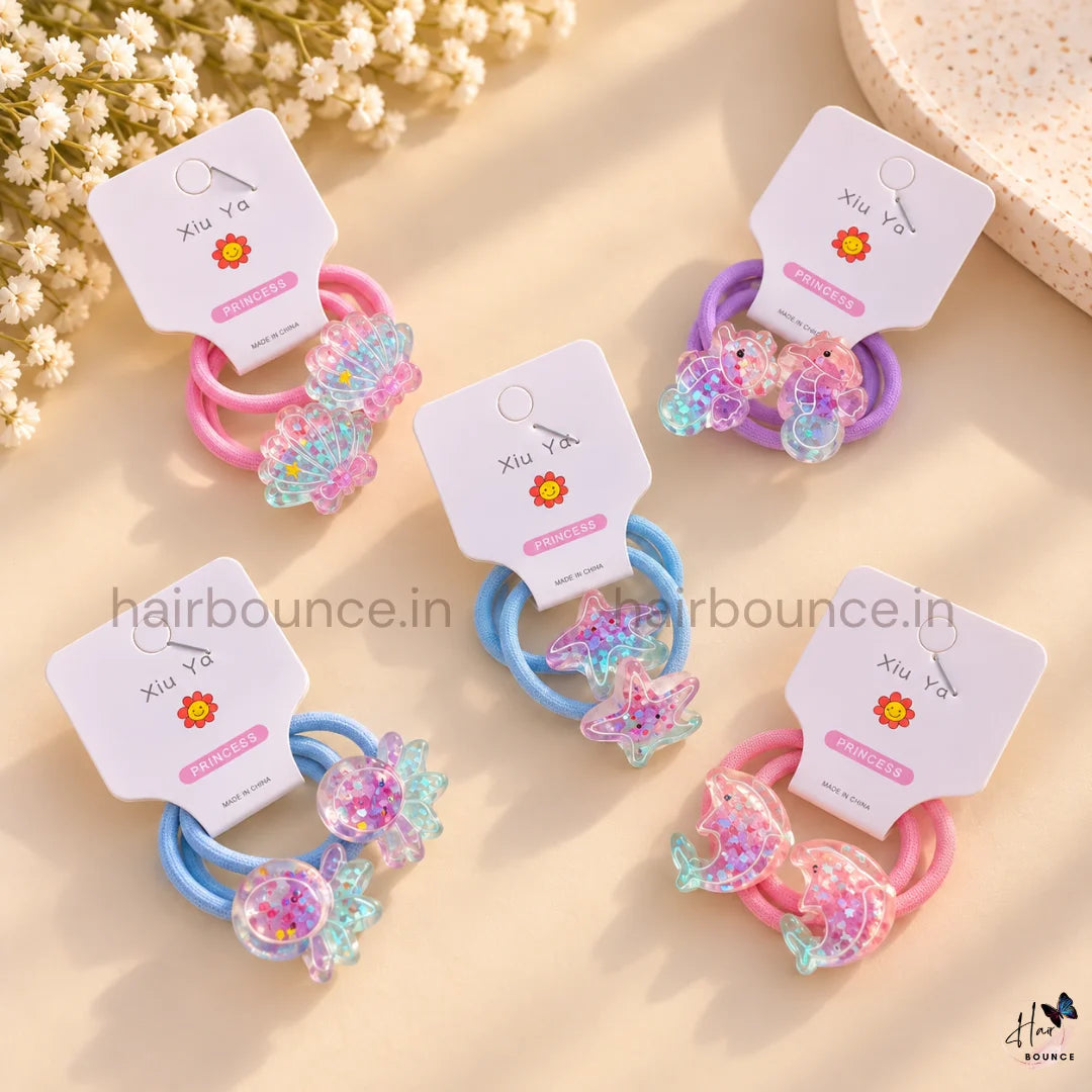 Ocean Sparkle Glitter Hair Rubber Bands for Girls - Pack of 5
