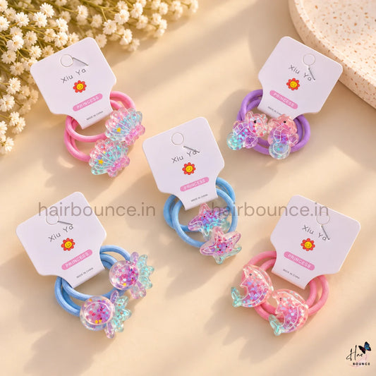 Ocean Sparkle Glitter Hair Rubber Bands for Girls - Pack of 5