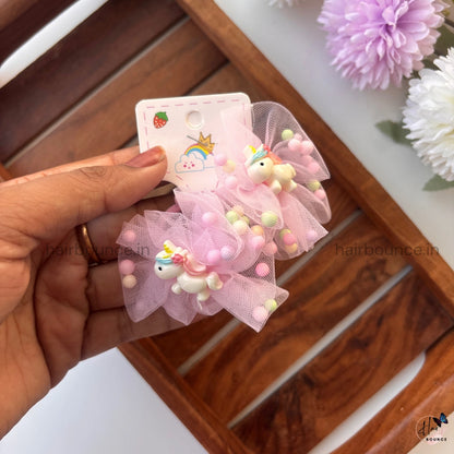 Unicorn Pom-Pom Organza Hair Rubber Bands