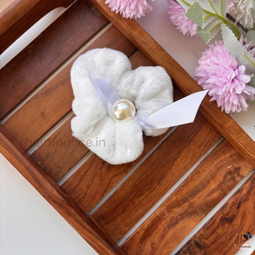 Pearl Bow Fur Scrunchie