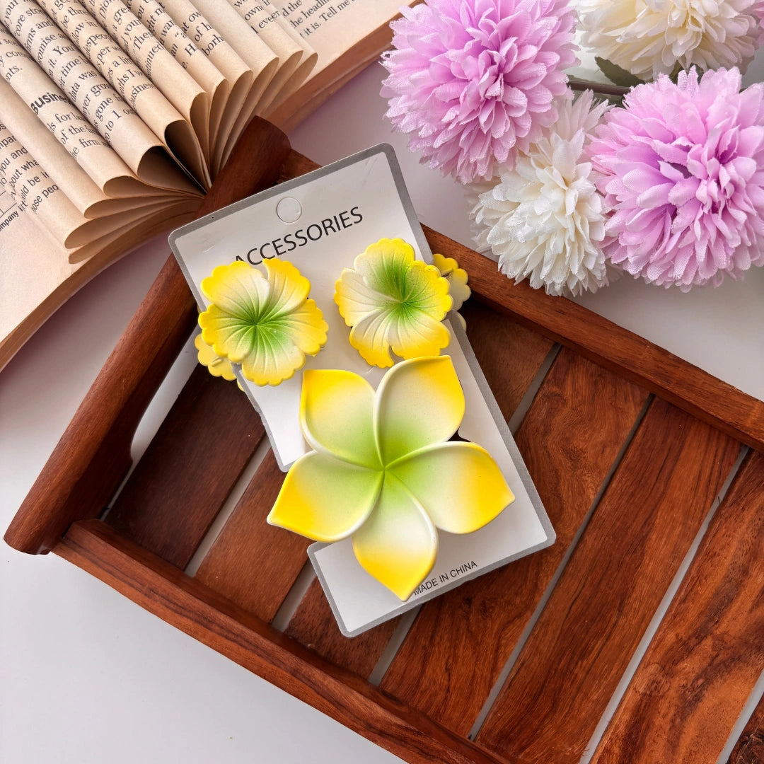 Dual Shade Flower Hair Claw Combo – Pack of 3
