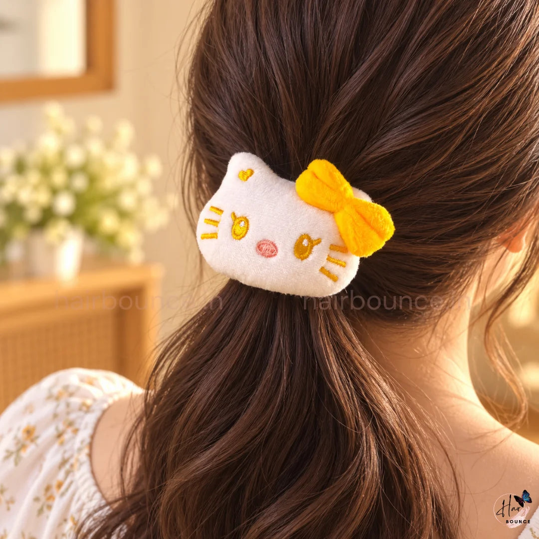 Cute Kitty Fluffy Hair Scrunchie with Bow