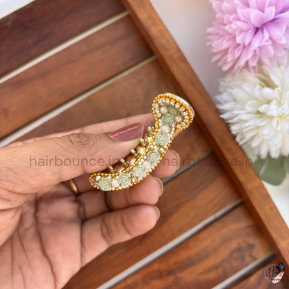 Vintage Rose Pearl Curved Hair Claw – Luxury Floral Banana Hair Clip