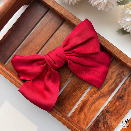 Elegant Satin Bow Hair Clip – Classic Red Statement Bow