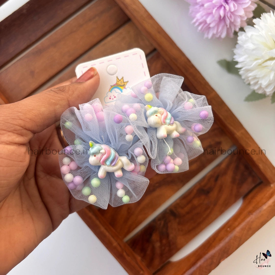 Unicorn Pom-Pom Organza Hair Rubber Bands