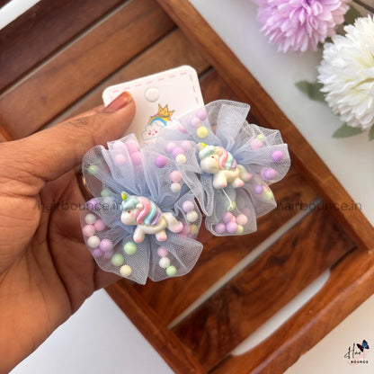 Unicorn Pom-Pom Organza Hair Rubber Bands