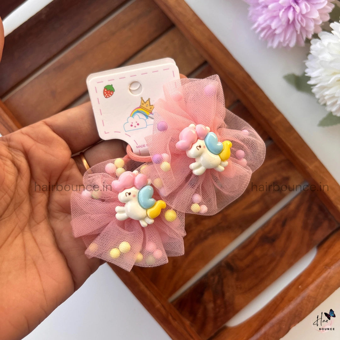 Unicorn Pom-Pom Organza Hair Rubber Bands