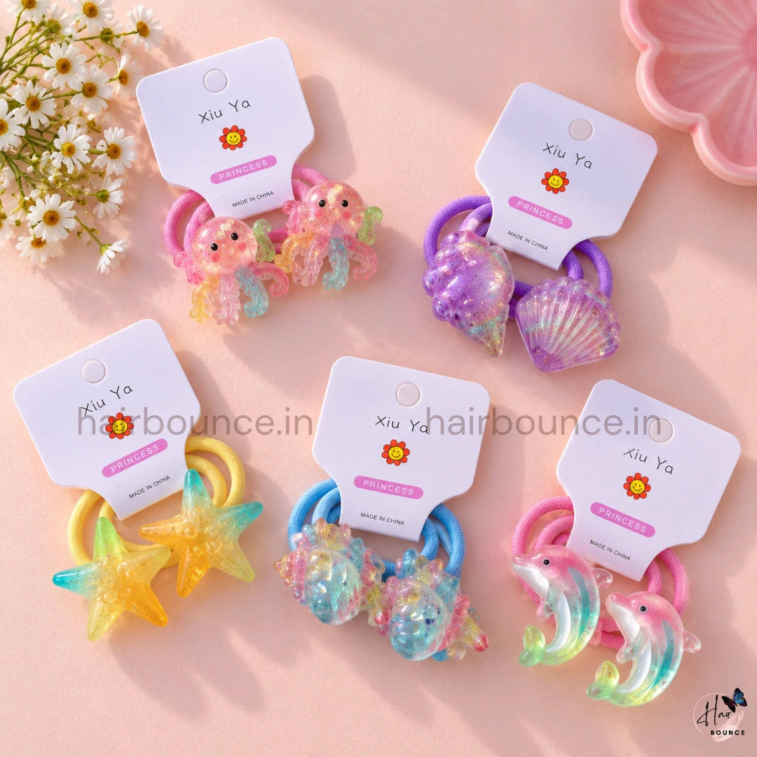 Ocean Friends Glitter Ponytail Rubber Bands for Girls – Pack of 2