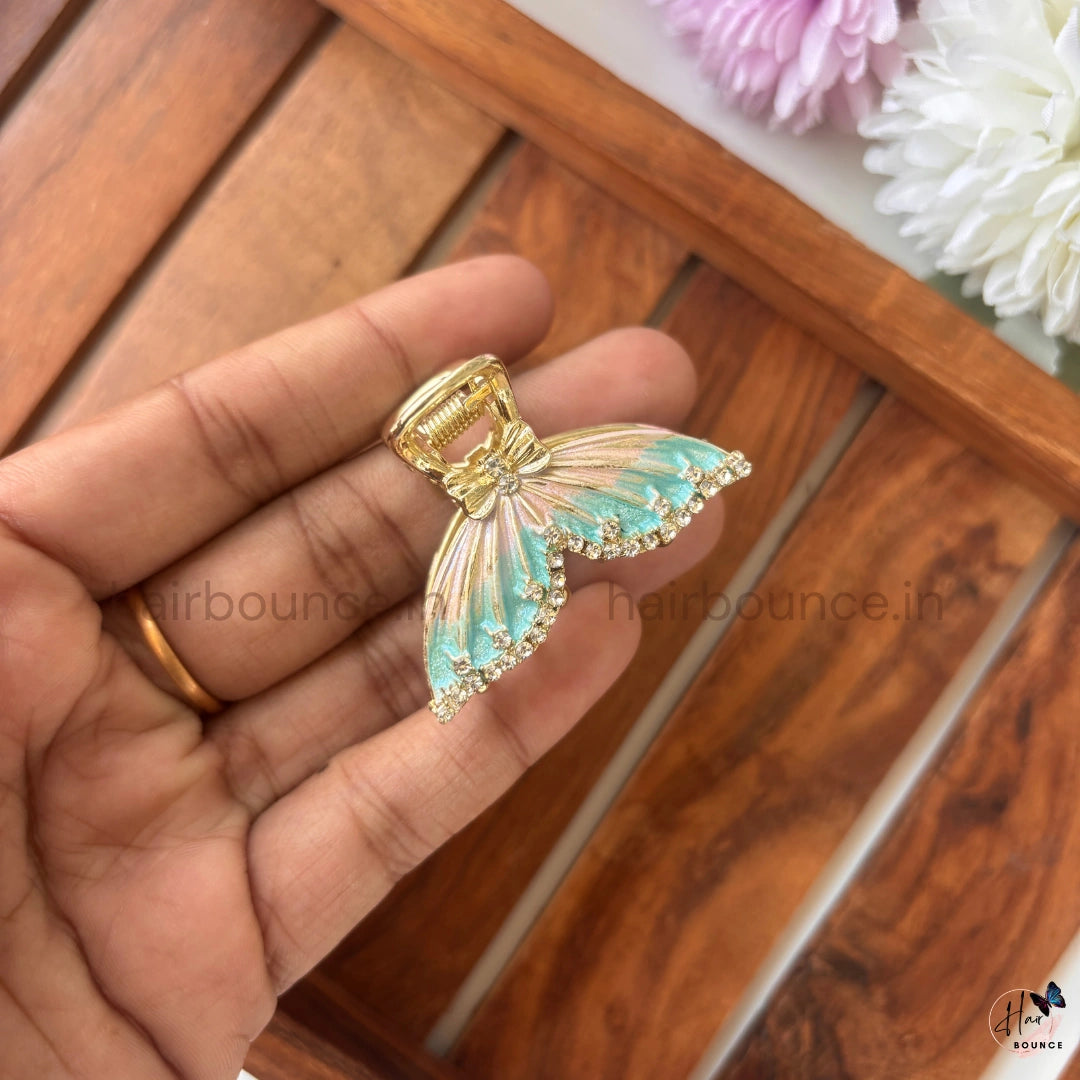 Aurora Butterfly Crystal Metal Hair Claw – Medium