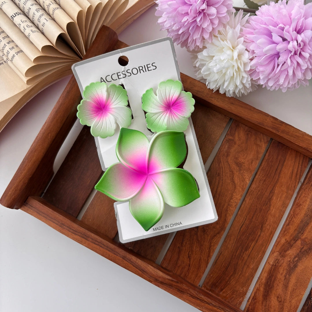 Dual Shade Flower Hair Claw Combo – Pack of 3