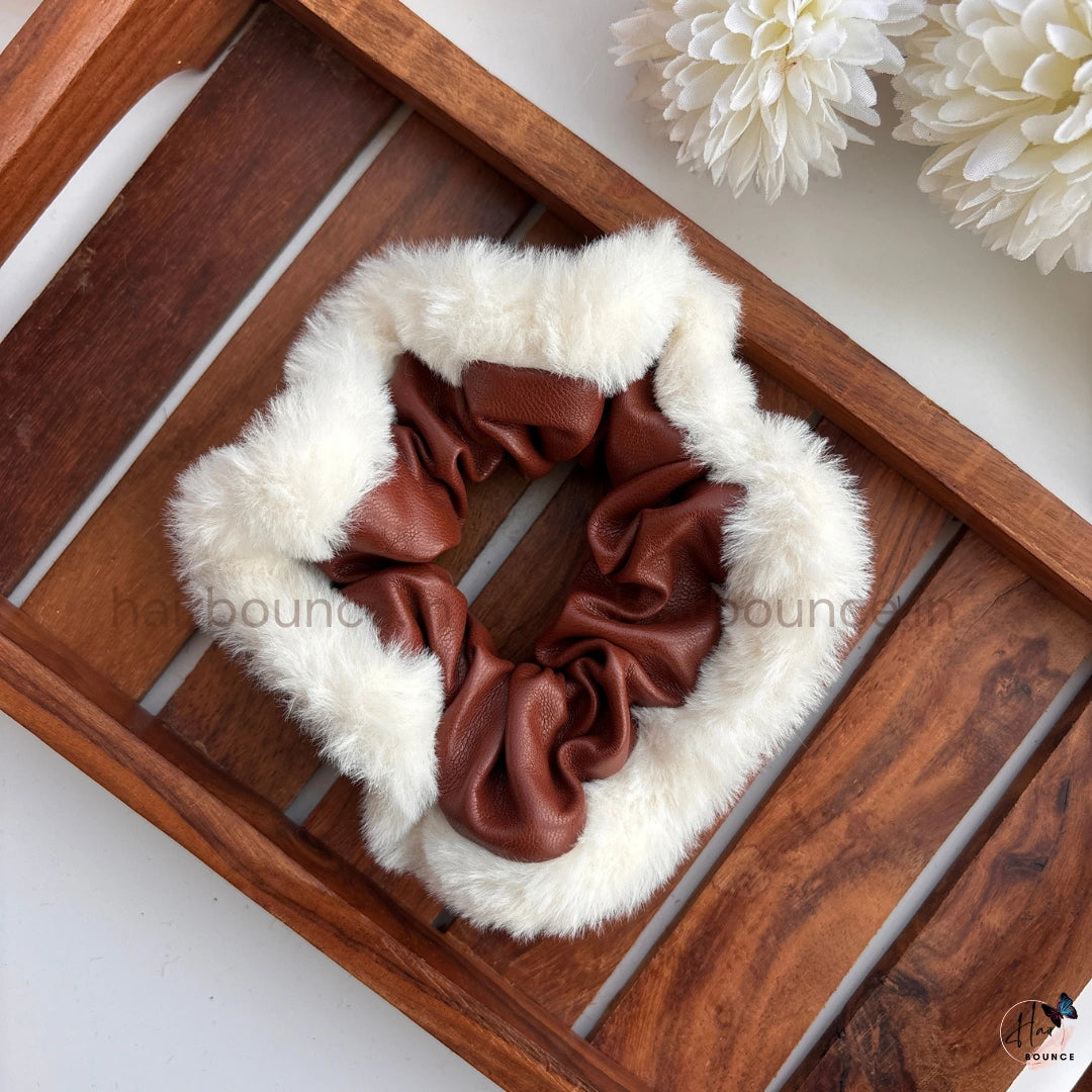 Winter Luxe Faux Fur Scrunchie with Textured Fabric