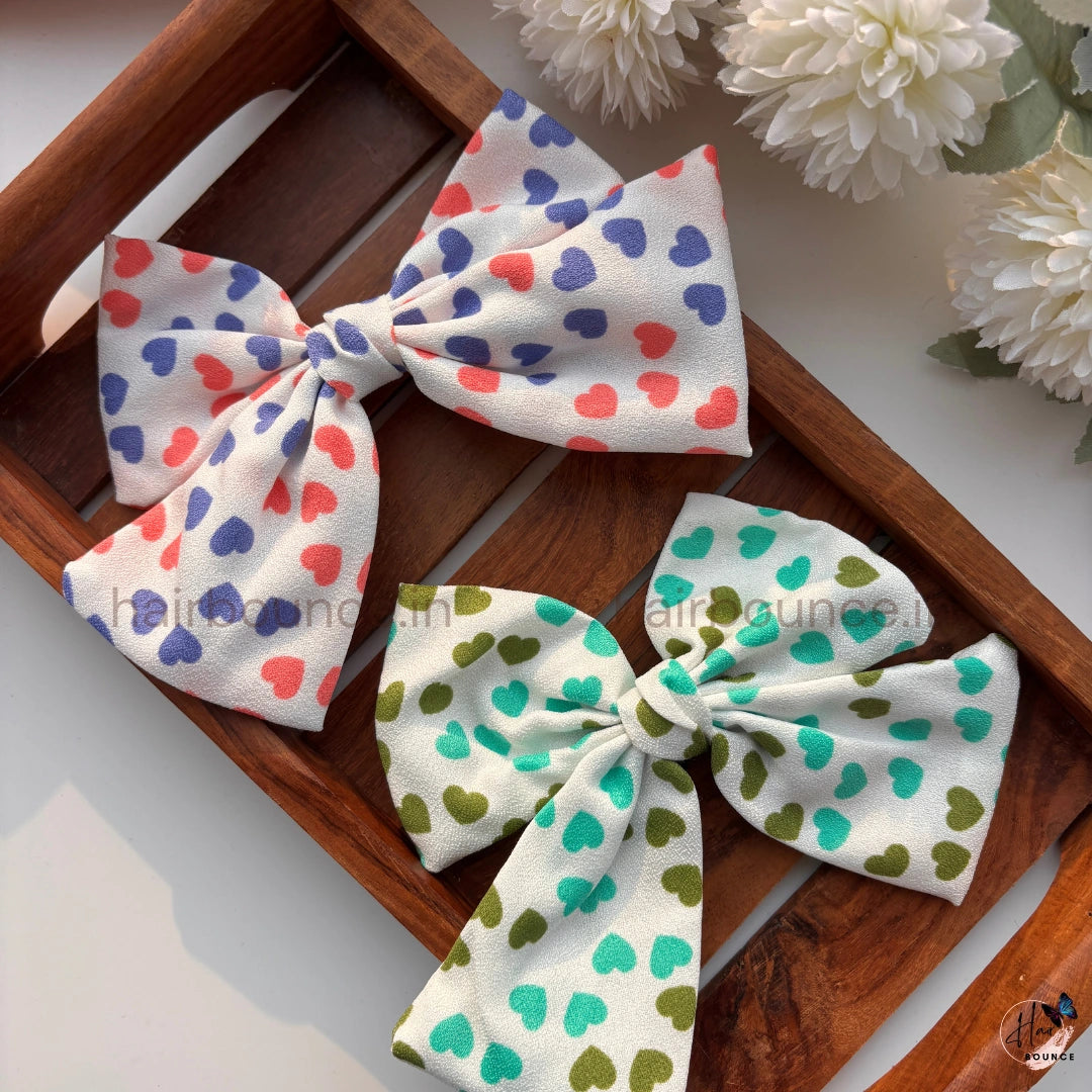 Sweet Heart Print Bow Hair Clip