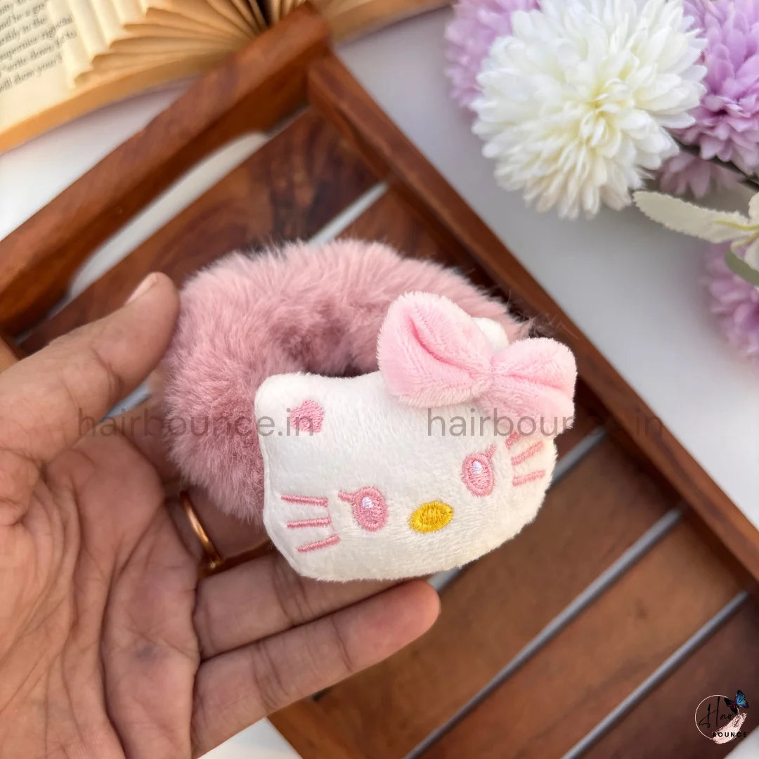 Cute Kitty Fluffy Hair Scrunchie with Bow