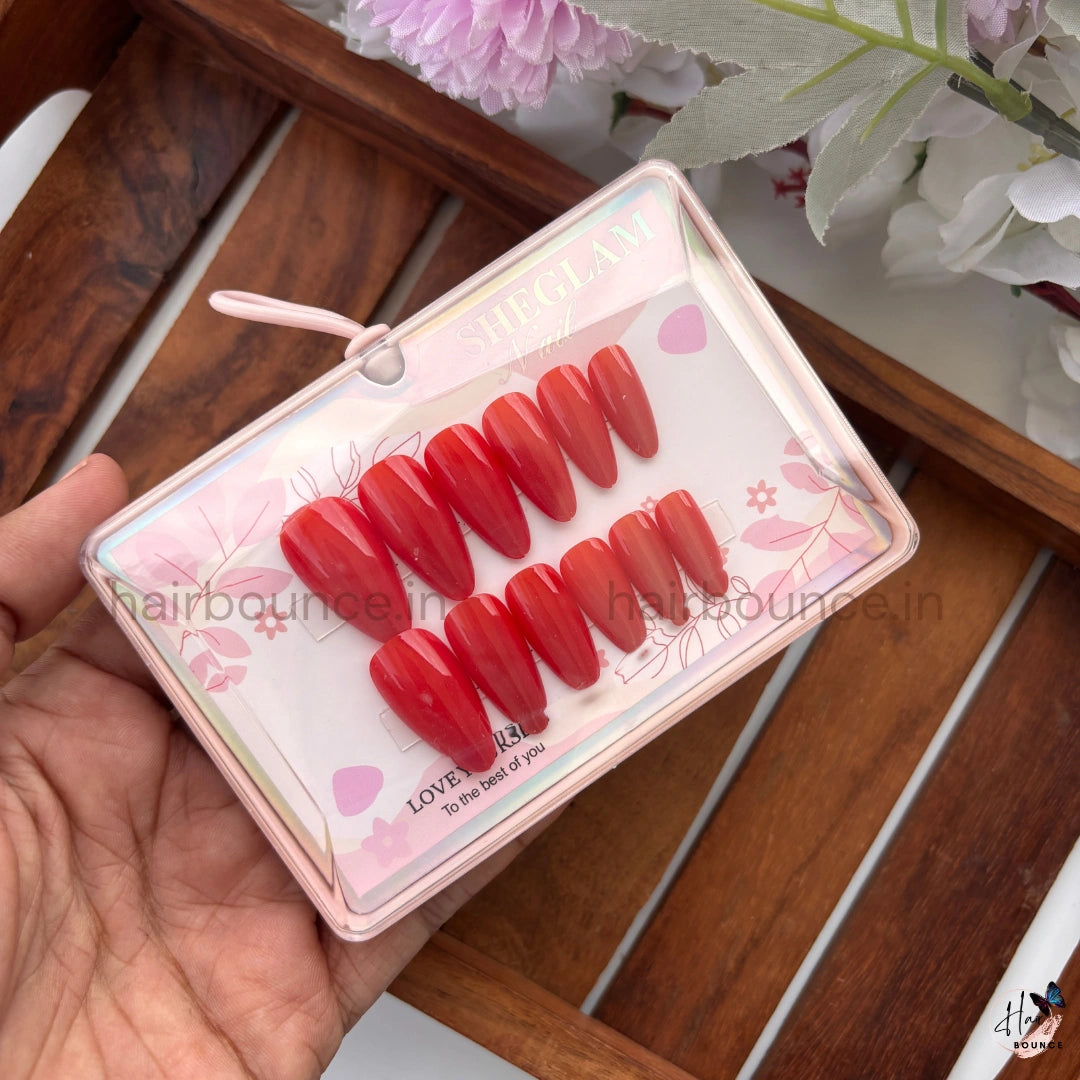 Glossy Solid Color Press-On Nails – Reusable Full Cover Nail Tips