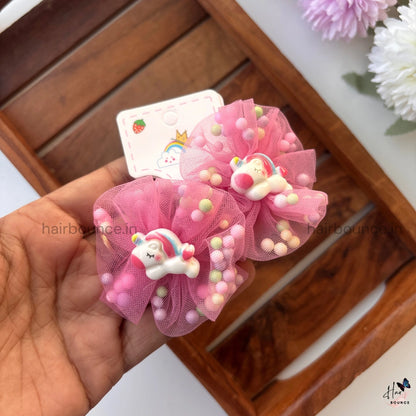 Unicorn Pom-Pom Organza Hair Rubber Bands