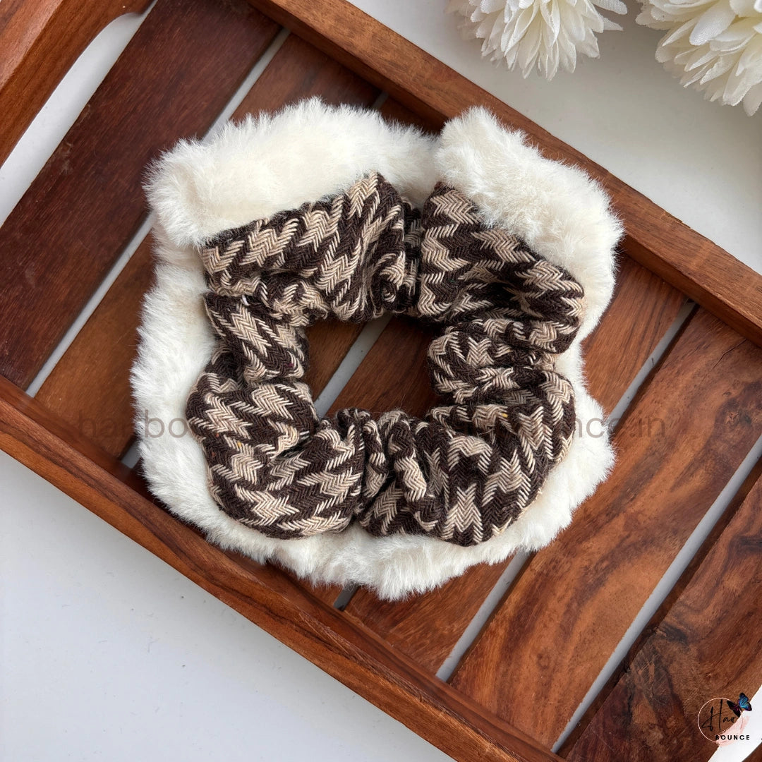 Winter Luxe Faux Fur Scrunchie with Textured Fabric