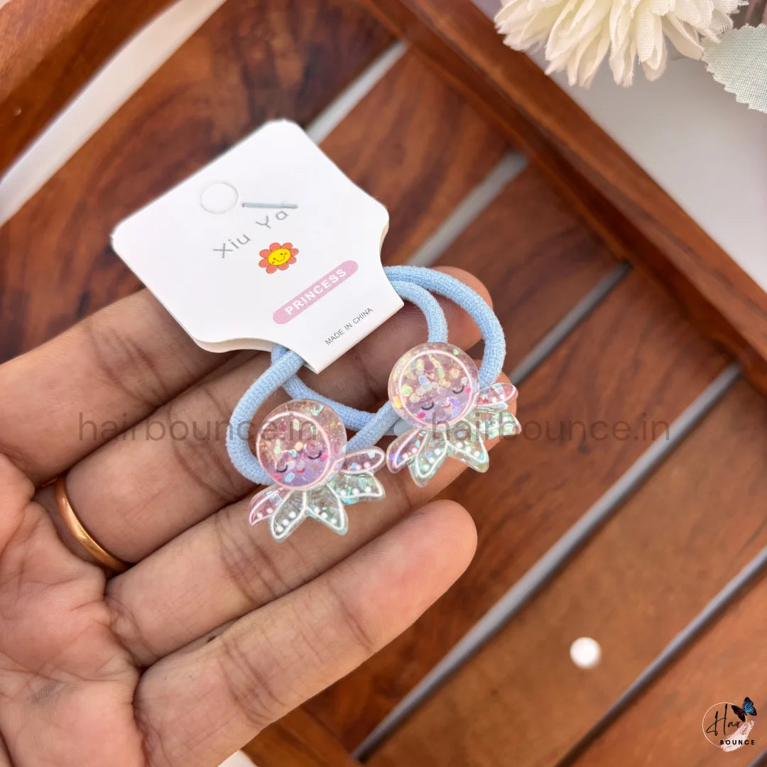 Ocean Sparkle Glitter Hair Rubber Bands for Girls - Pack of 5