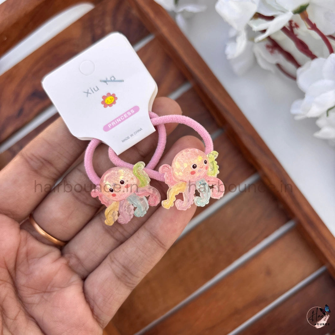 Ocean Friends Glitter Ponytail Rubber Bands for Girls – Pack of 2