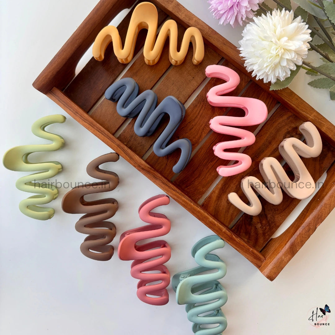 Colourful Zig Zag Smooth Matte Finish Hair Claw - Large