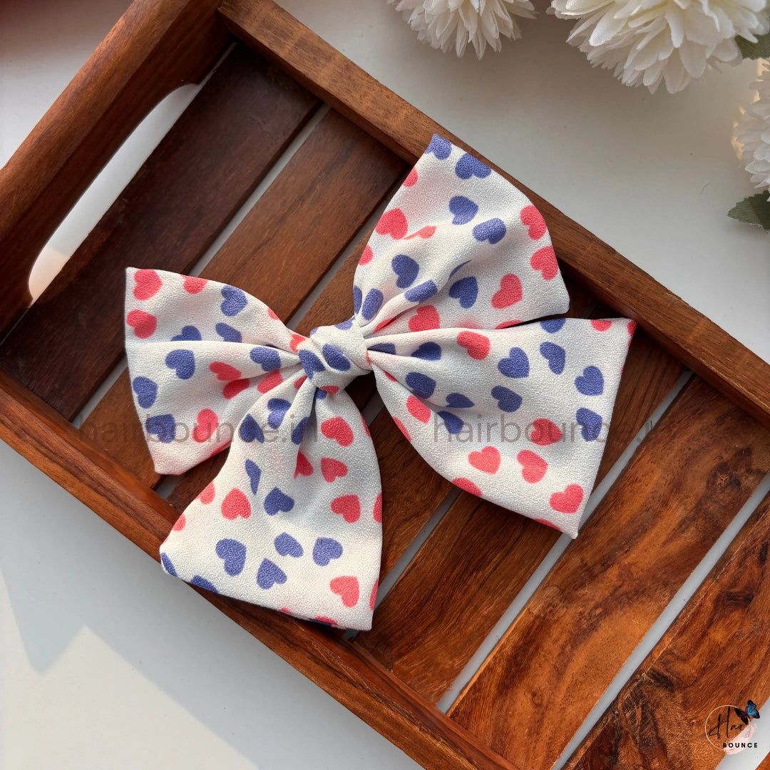 Sweet Heart Print Bow Hair Clip