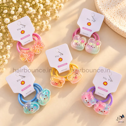 Cute Pastel Cartoon Hair Rubber Bands for Girls - Pack of 5