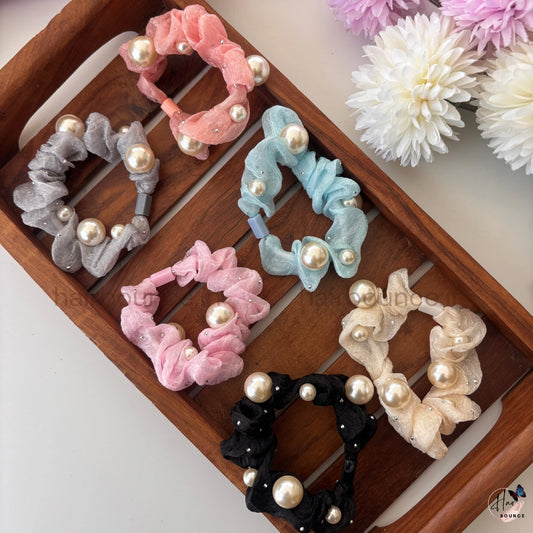 Pearl Embellished Organza Scrunchies