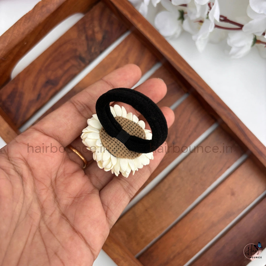 Ivory Bloom Floral Hair Tie | Handmade Flower Ponytail Holder for Girls & Women