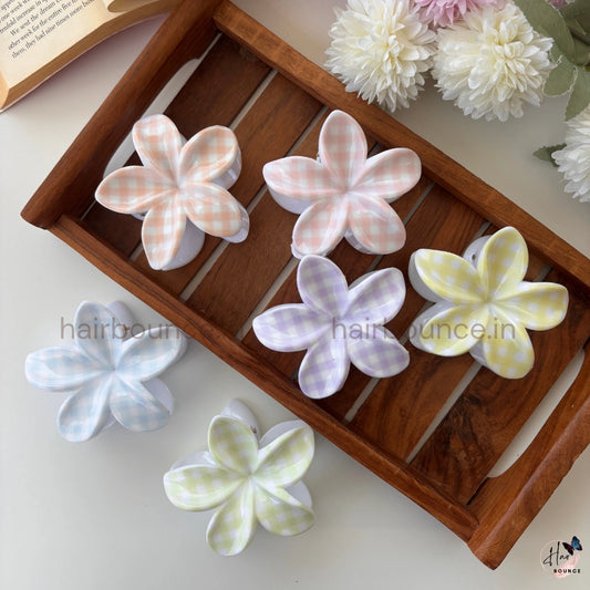 Pastel Check Flower Hair Claw – Large
