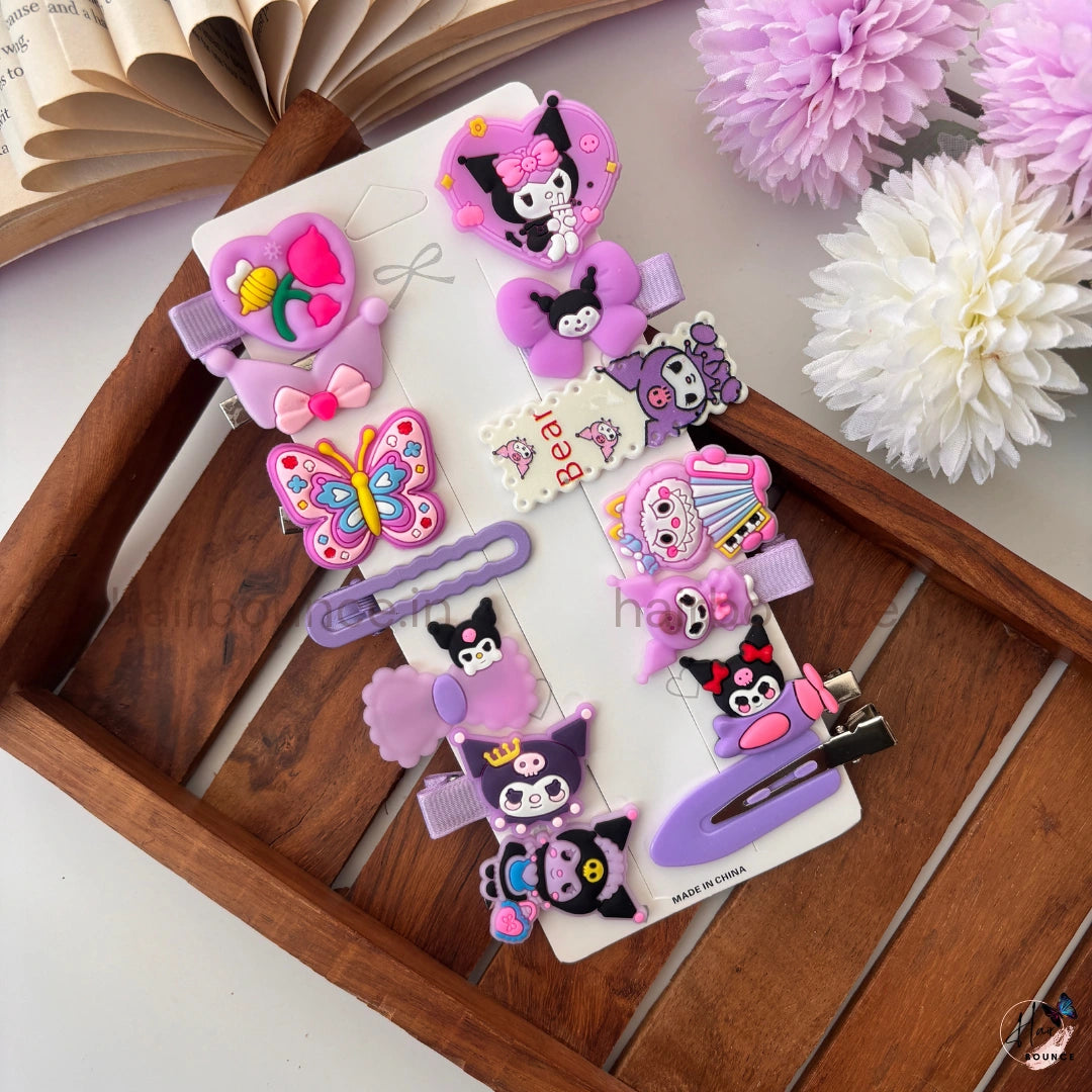 Ultimate Kawaii Cartoon Hair Clip Combo – 14 Pieces / Purple Mix