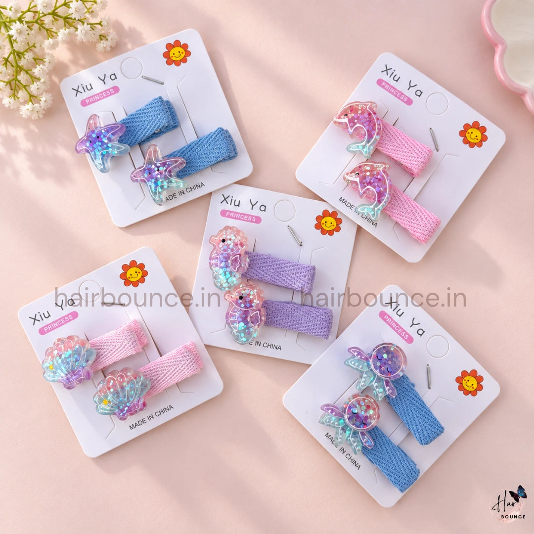 Ocean Friends Glitter Alligator Hair Clips for Girls – Pack of 2