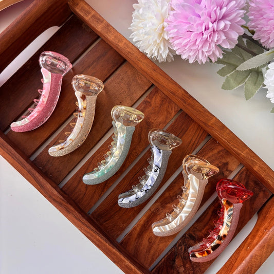 Bofeini Half Glitter Half Marble Finish Banana Clip - Medium