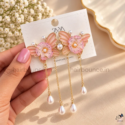 Butterfly Blossom Floral Hair Clips with Pearl Hangings