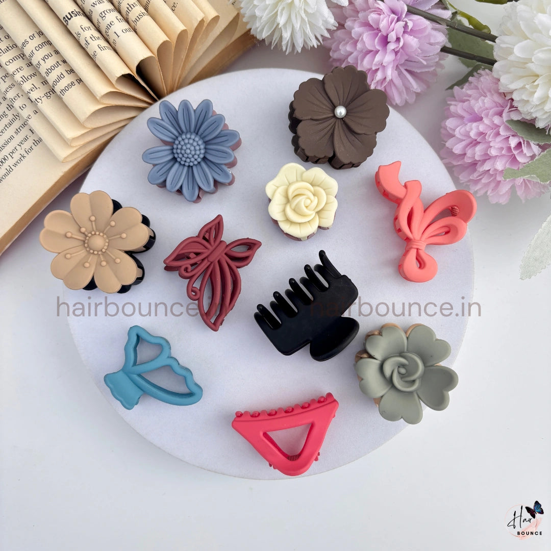 Bloom & Butterfly Mini Hair Claw Set – Pack of 10 (Assorted Colours)