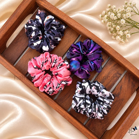 Playful Printed Small Satin Scrunchies – Pack of 4
